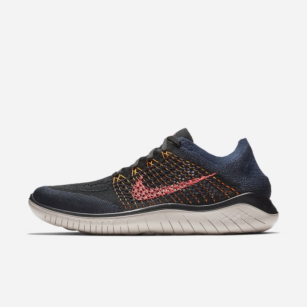 Chaussure De Running Nike Free RN Flyknit 2018 Noir 5061-389 Black/Orange Peel/College Navy/Flash Crimson Homme | DEZ-82484276